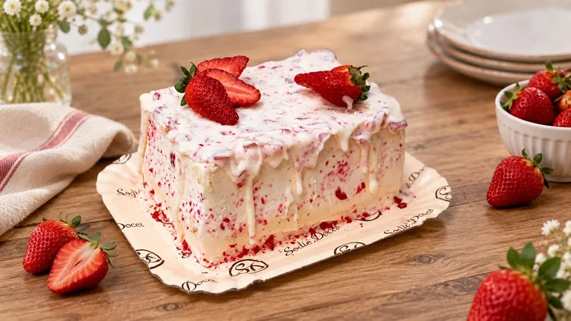 Sodiê Doces lança bolo inspirado na tendência do Morango Cravejado